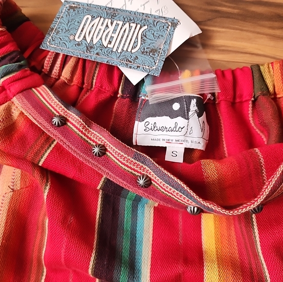 Silverado Western Rese Serape Shirt Red Multicolored Striped Off Shoulder Size S - Picture 10 of 16